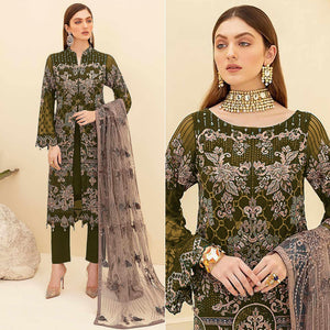 Mehendi Green Embroidered Georgette Pakistani Suit
