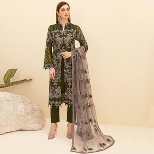 Mehendi Green Embroidered Georgette Pakistani Suit