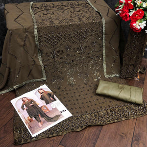 Mehendi Green Embroidered Georgette Pakistani Suit
