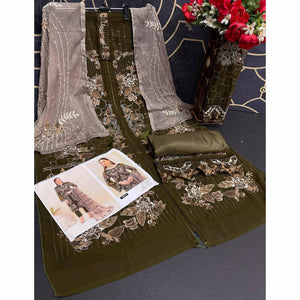 Mehendi Green Embroidered Georgette Pakistani Suit