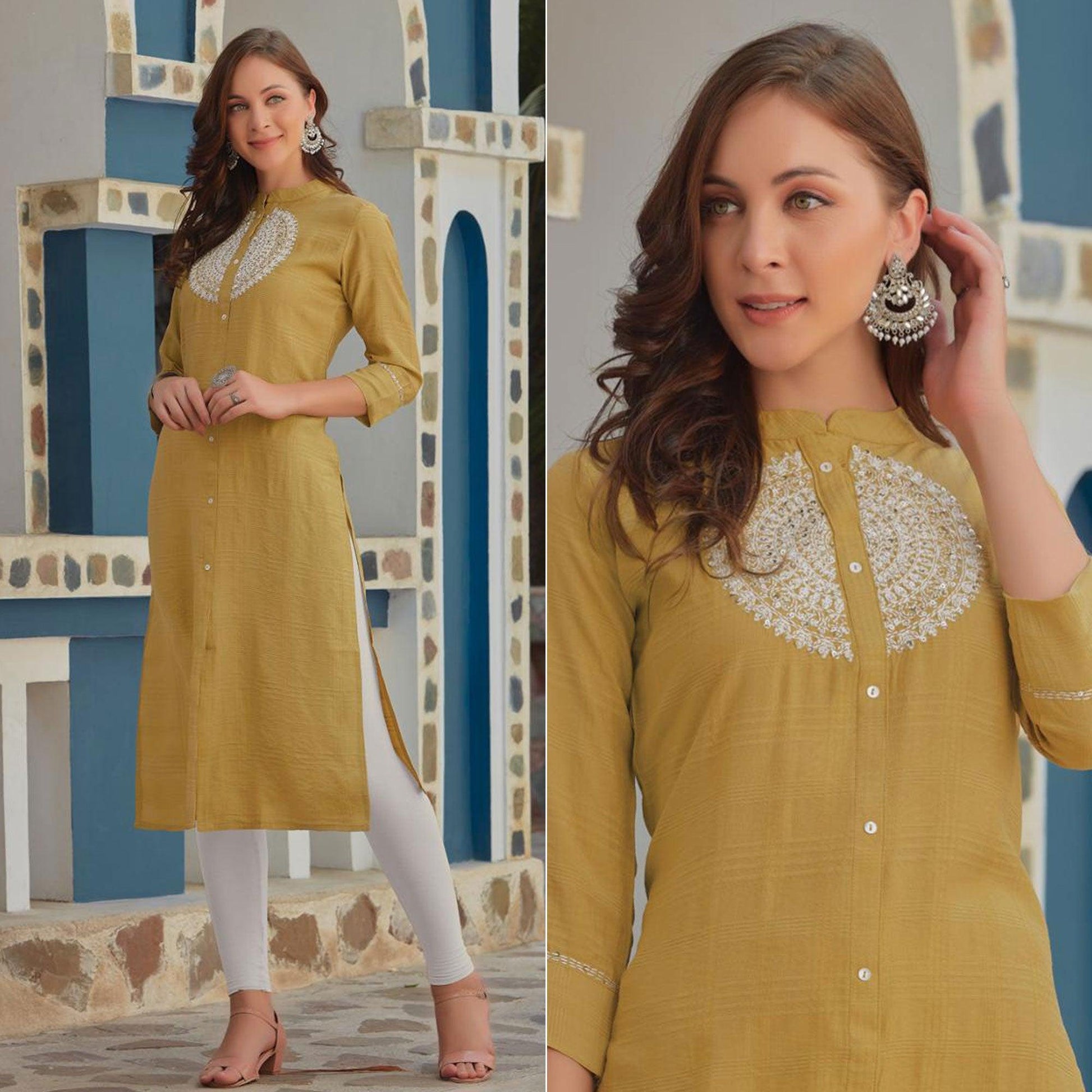 Mehendi Green Embroidered Cotton Blend Kurti