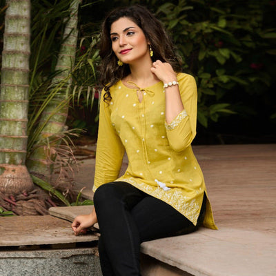Mehendi Green Embroidered Pure Cotton Top