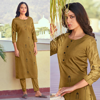 Mehendi Green Embroidered Viscose Kurti Pant Set