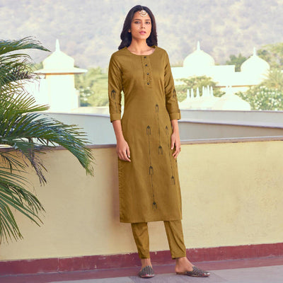 Mehendi Green Embroidered Viscose Kurti Pant Set