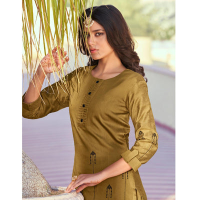 Mehendi Green Embroidered Viscose Kurti Pant Set