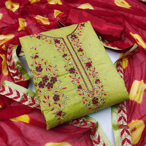 Mehendi Green Festive Wear Floral Embroidered Modal Dress Material