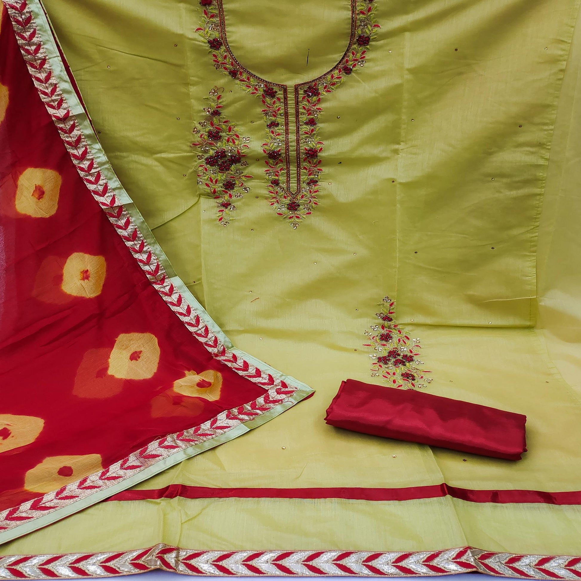 Mehendi Green Festive Wear Floral Embroidered Modal Dress Material