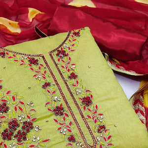 Mehendi Green Festive Wear Floral Embroidered Modal Dress Material