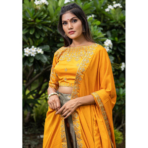Mehendi Green Festive Wear Floral Embroidery With Woven Silk Lehenga Choli