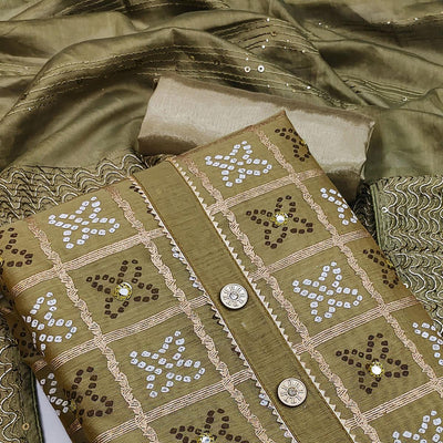 Mehendi Green Festive Wear Printed With Handwork Modal Dress Material