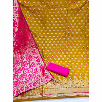 Mehendi Green Festive Wear Woven Jacquard Dress Material