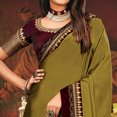 Mehendi Green Festive Wear Woven Silk Saree