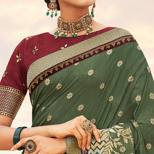 Mehendi Green Festive Wear Woven Silk Saree