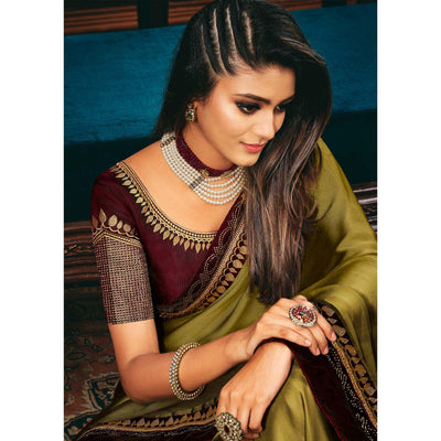 Mehendi Green Festive Wear Woven Silk Saree