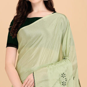 Mehendi Green Floral Sequins Embroidered Chiffon Saree