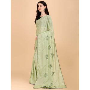 Mehendi Green Floral Sequins Embroidered Chiffon Saree