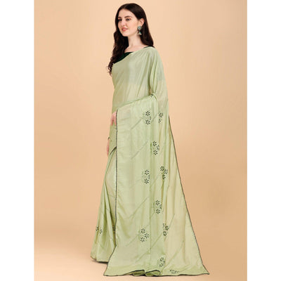 Mehendi Green Floral Sequins Embroidered Chiffon Saree