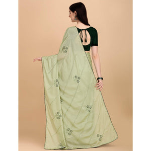Mehendi Green Floral Sequins Embroidered Chiffon Saree