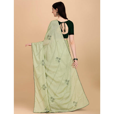 Mehendi Green Floral Sequins Embroidered Chiffon Saree
