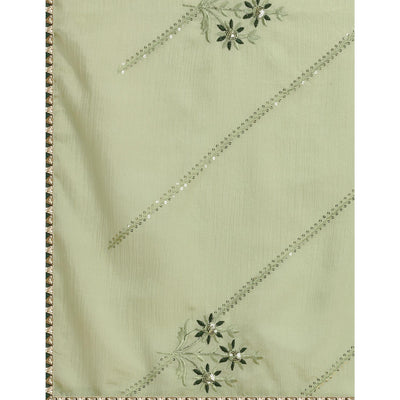 Mehendi Green Floral Sequins Embroidered Chiffon Saree