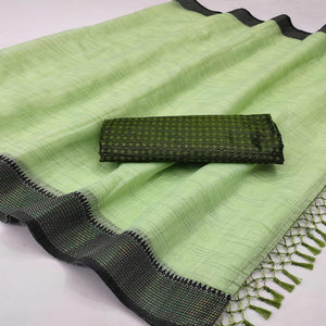 Mehendi Green lining Pattern Cotton Blend Saree