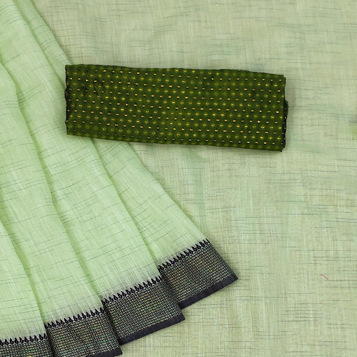 Mehendi Green lining Pattern Cotton Blend Saree
