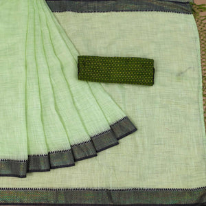 Mehendi Green lining Pattern Cotton Blend Saree