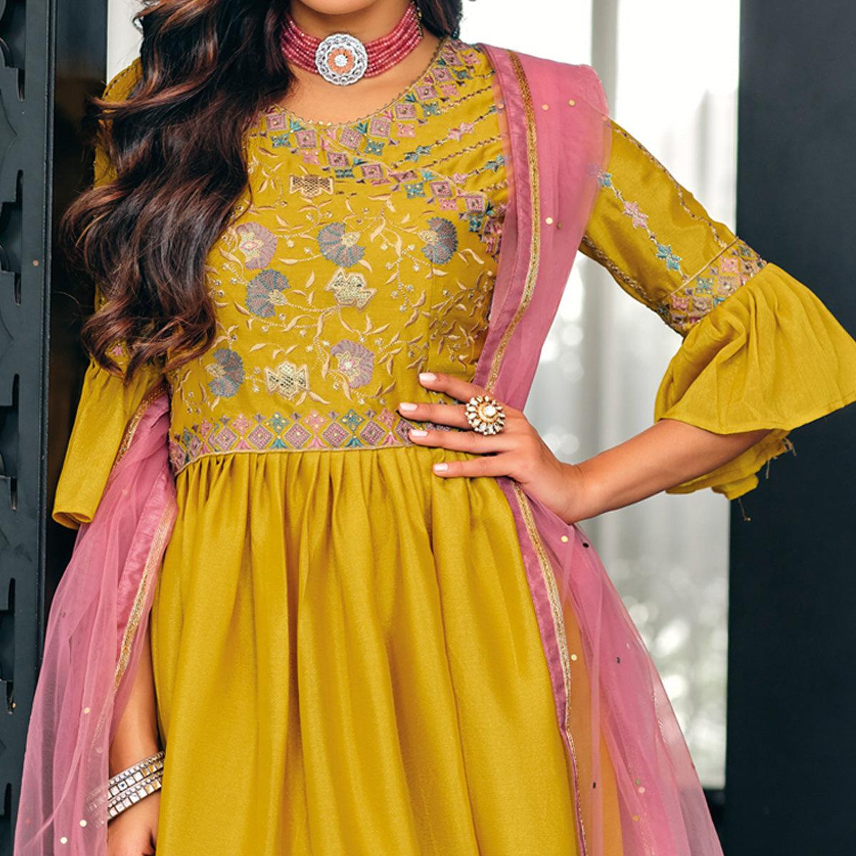 Mehendi Green Party Wear Embroidered Georgette Sharara Suit