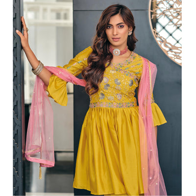 Mehendi Green Party Wear Embroidered Georgette Sharara Suit