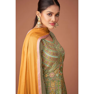 Mehendi Green Party Wear Embroidered Georgette Sharara Suit
