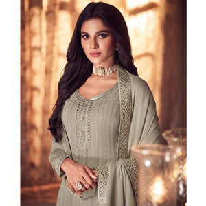 Mehendi Green Partywear Embroidered Real Georgette Top Skirt Set