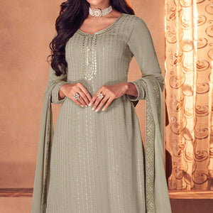 Mehendi Green Partywear Embroidered Real Georgette Top Skirt Set