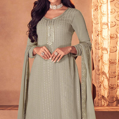 Mehendi Green Partywear Embroidered Real Georgette Top Skirt Set