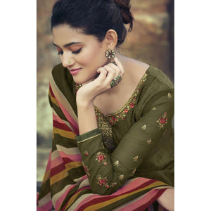 Mehendi Green Partywear Embroidered Royal French Crepe Patiala Suit