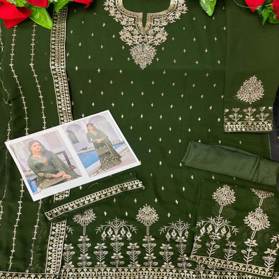 Mehendi Green Partywear Embroidery With Sequins Heavy Faux Georgette Salwar Suit