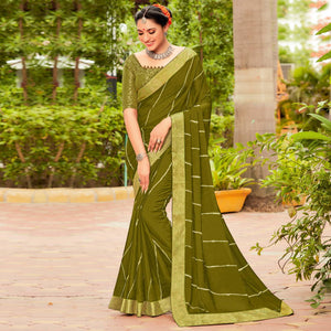 Mehendi Green Partywear Printed Chiffon Saree With Border