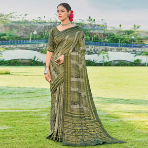 Mehendi Green Printed Cotton Silk Saree