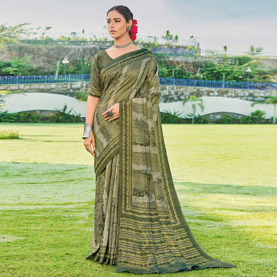 Mehendi Green Printed Cotton Silk Saree