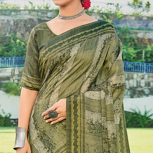 Mehendi Green Printed Cotton Silk Saree