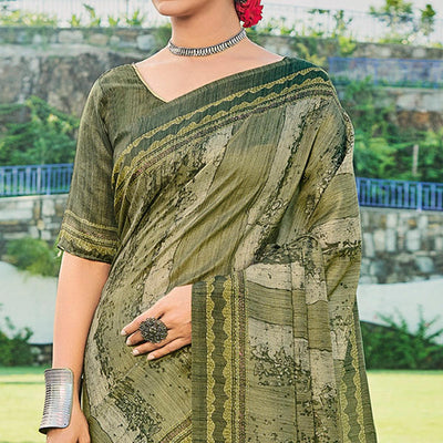 Mehendi Green Printed Cotton Silk Saree