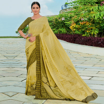 Mehendi Green Printed Georgette Saree