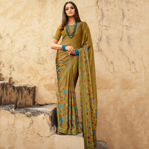 Mehendi Green Printed Georgette Saree