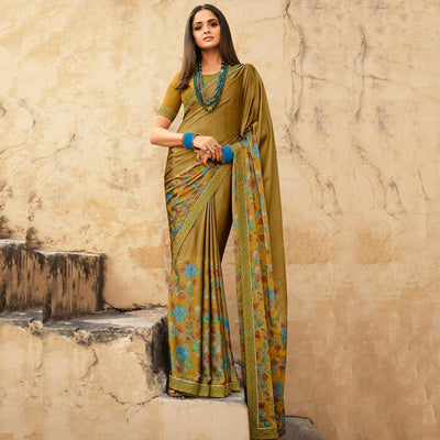 Mehendi Green Printed Georgette Saree