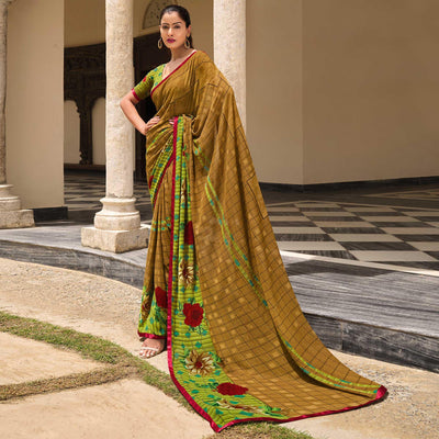Mehendi Green Printed Georgette Saree