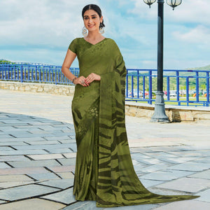 Mehendi Green Printed Georgette Saree