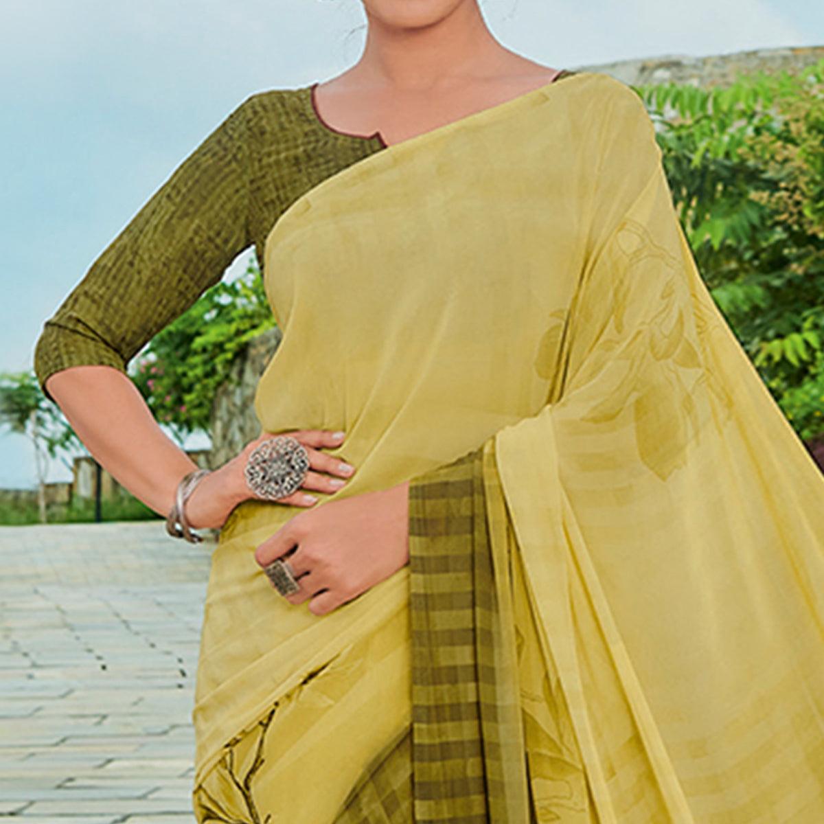 Mehendi Green Printed Georgette Saree