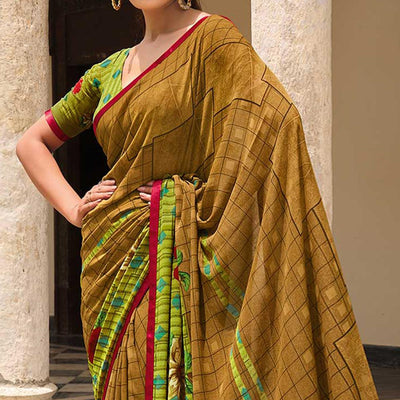 Mehendi Green Printed Georgette Saree