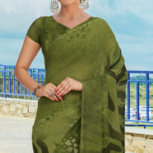 Mehendi Green Printed Georgette Saree