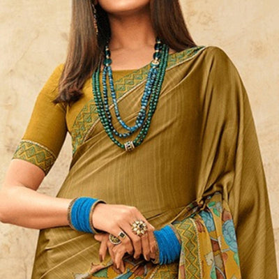 Mehendi Green Printed Georgette Saree