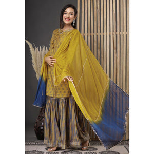 Mehendi Green Printed Pure Cotton Sharara Suit